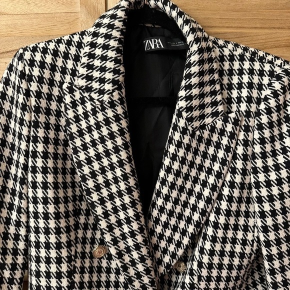 ZARA Houndstooth Tweed Blazer Jacket Size L - Picture 4 of 8